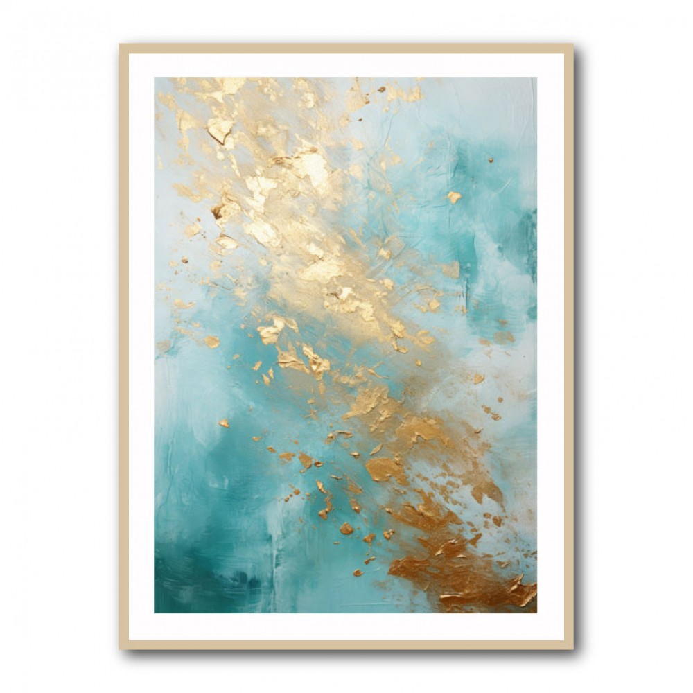 Turquoise & Gold 2 Abstract Wall Art