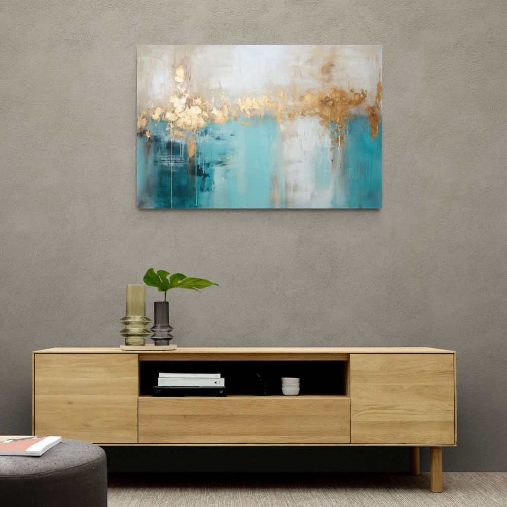 Gold Stroke on Turquoise Abstract 23 Wall Art