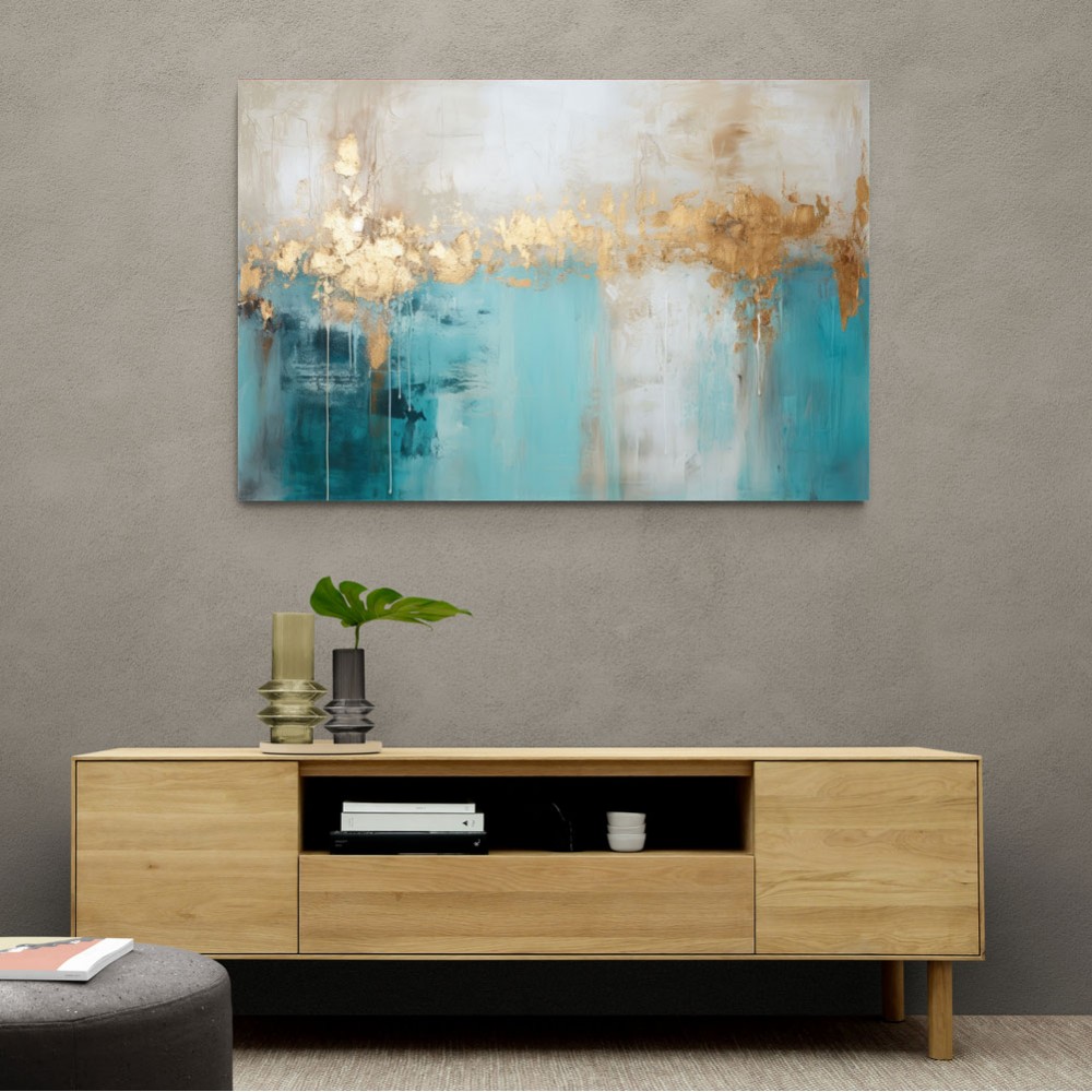 Gold Stroke on Turquoise Abstract 23 Wall Art