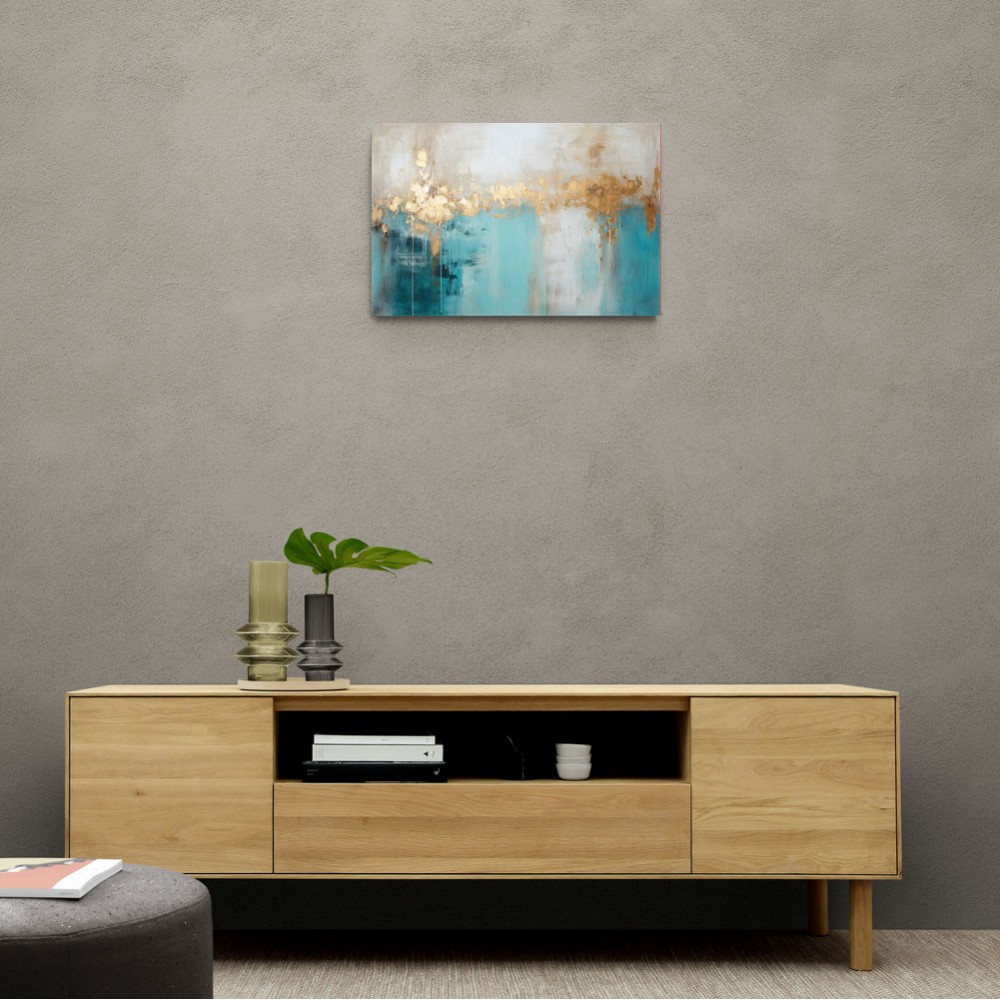 Gold Stroke on Turquoise Abstract 23 Wall Art