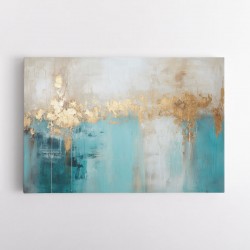 Gold Stroke on Turquoise Abstract 23 Wall Art