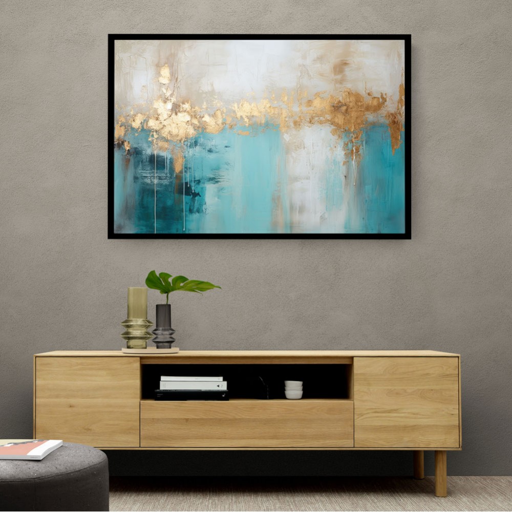 Gold Stroke on Turquoise Abstract 23 Wall Art