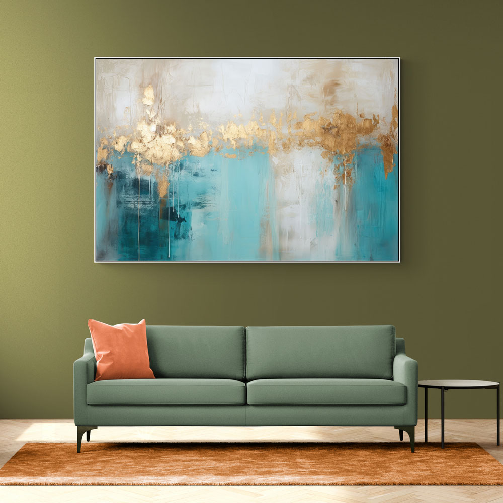 Gold Stroke on Turquoise Abstract 23 Wall Art