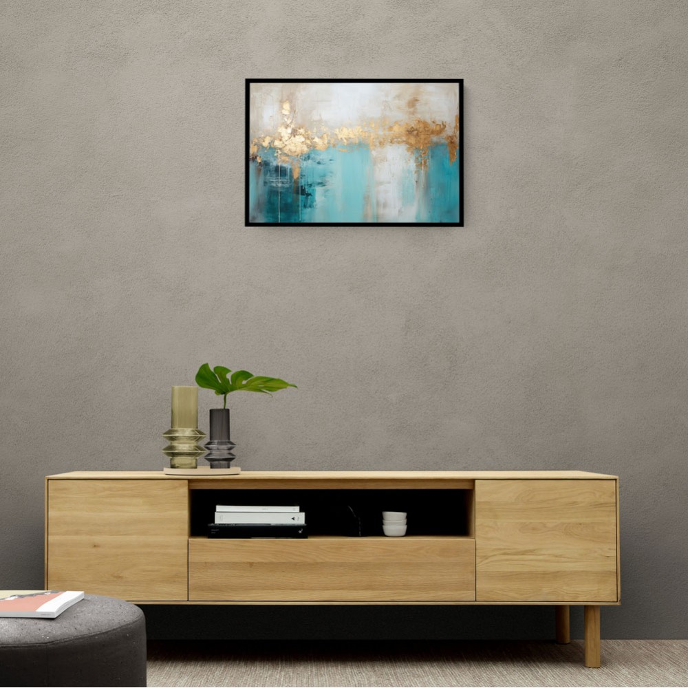 Gold Stroke on Turquoise Abstract 23 Wall Art