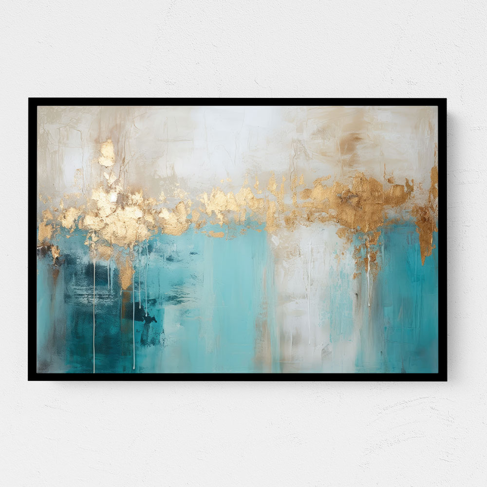 Gold Stroke on Turquoise Abstract 23 Wall Art