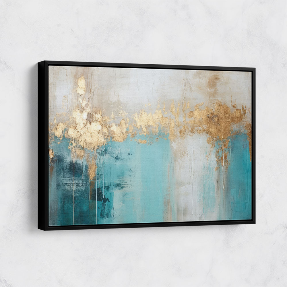 Gold Stroke on Turquoise Abstract 23 Wall Art