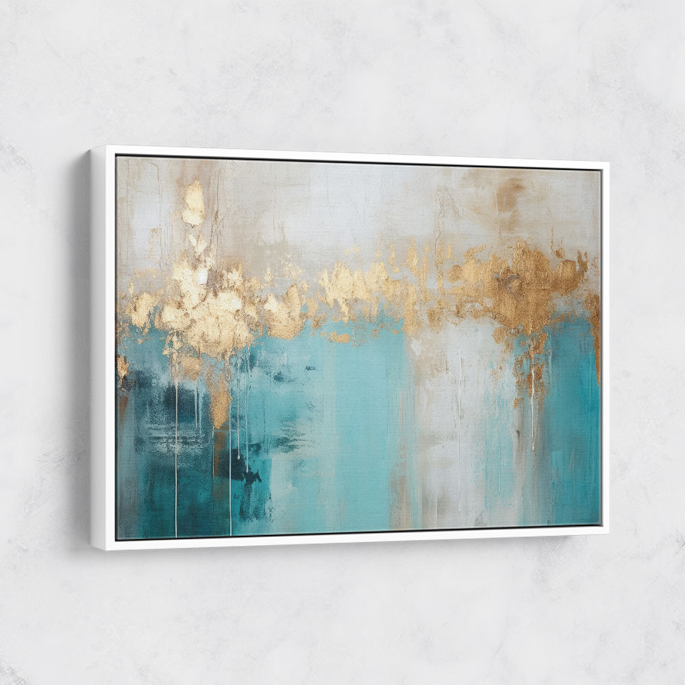 Gold Stroke on Turquoise Abstract 23 Wall Art