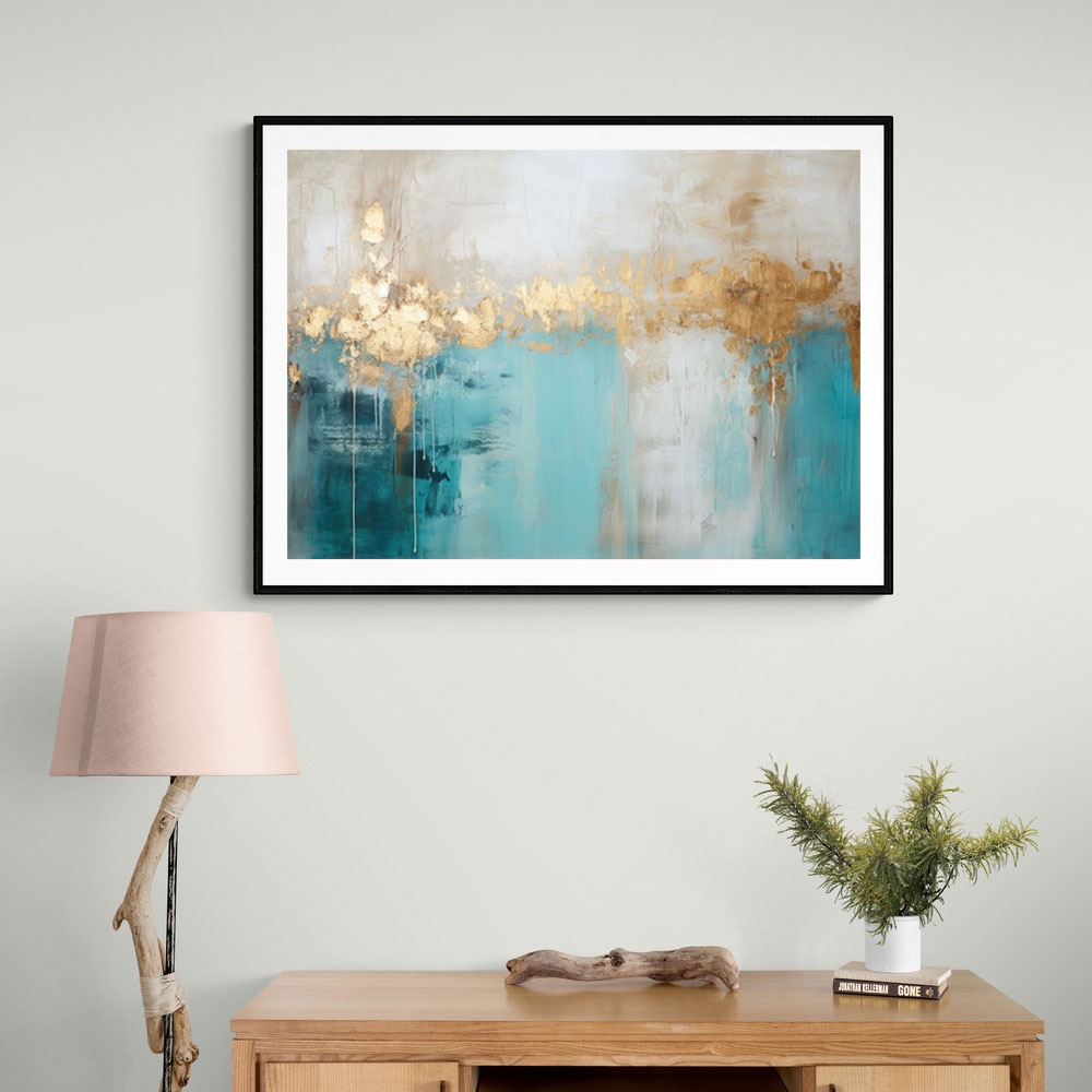 Gold Stroke on Turquoise Abstract 23 Wall Art