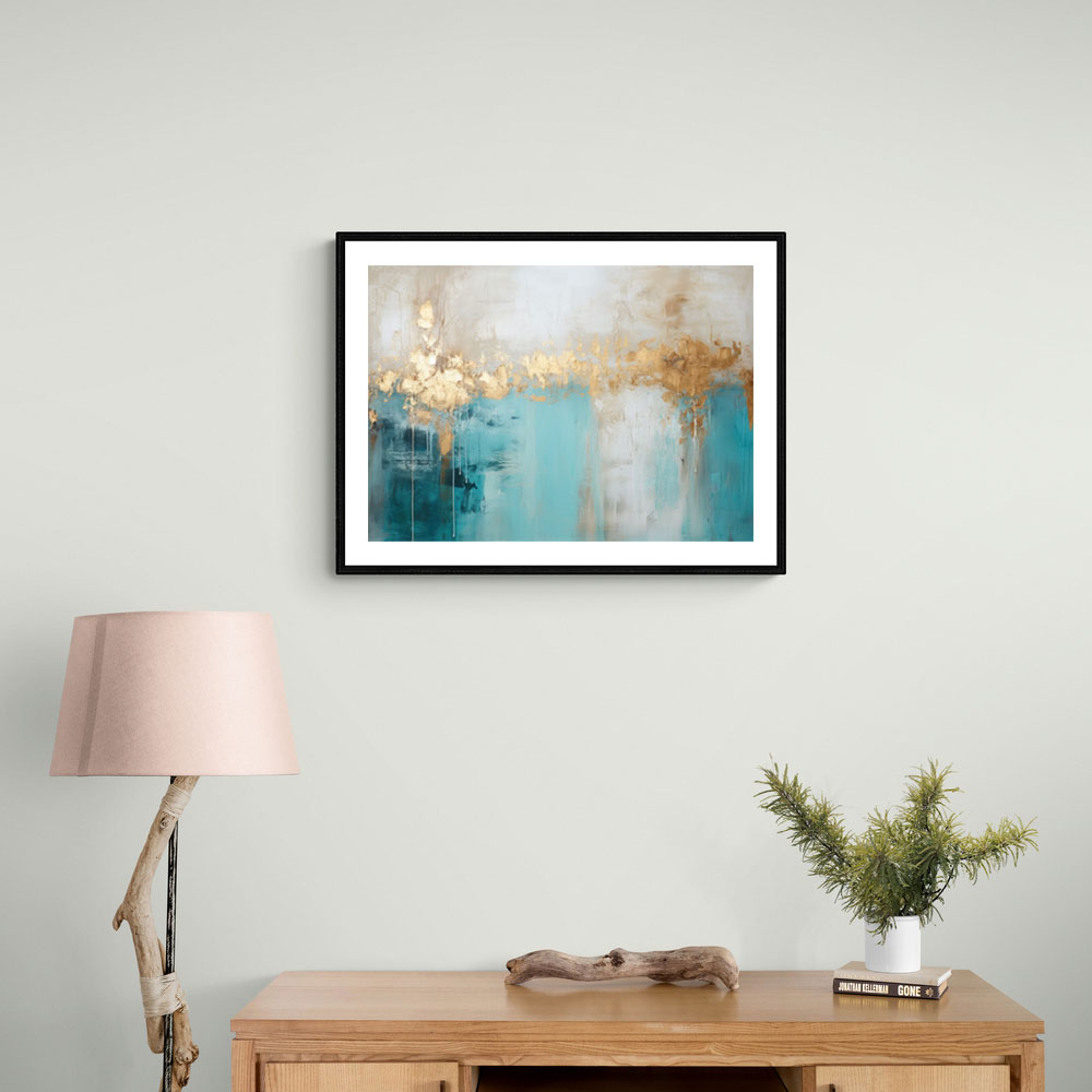 Gold Stroke on Turquoise Abstract 23 Wall Art