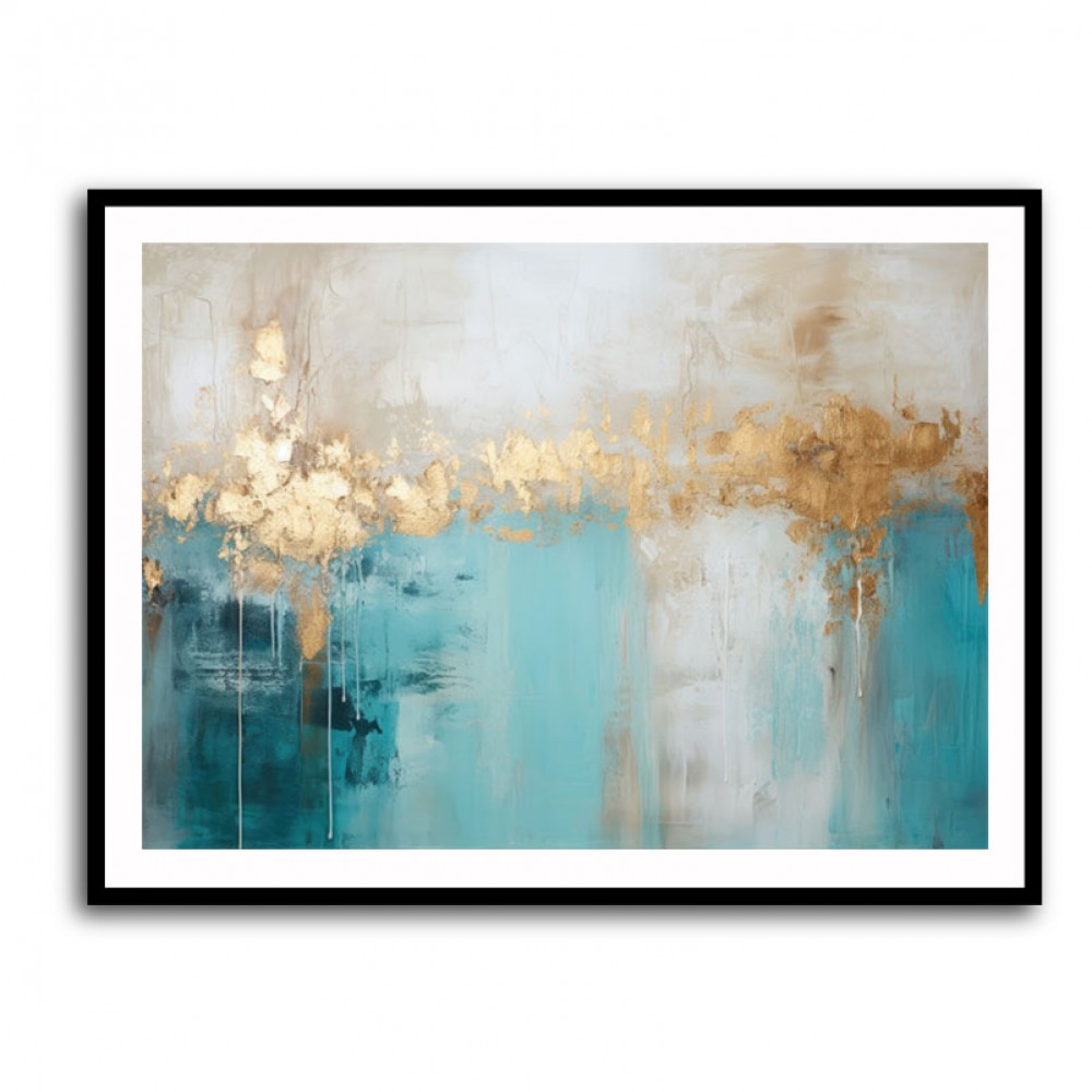 Gold Stroke on Turquoise Abstract 23 Wall Art