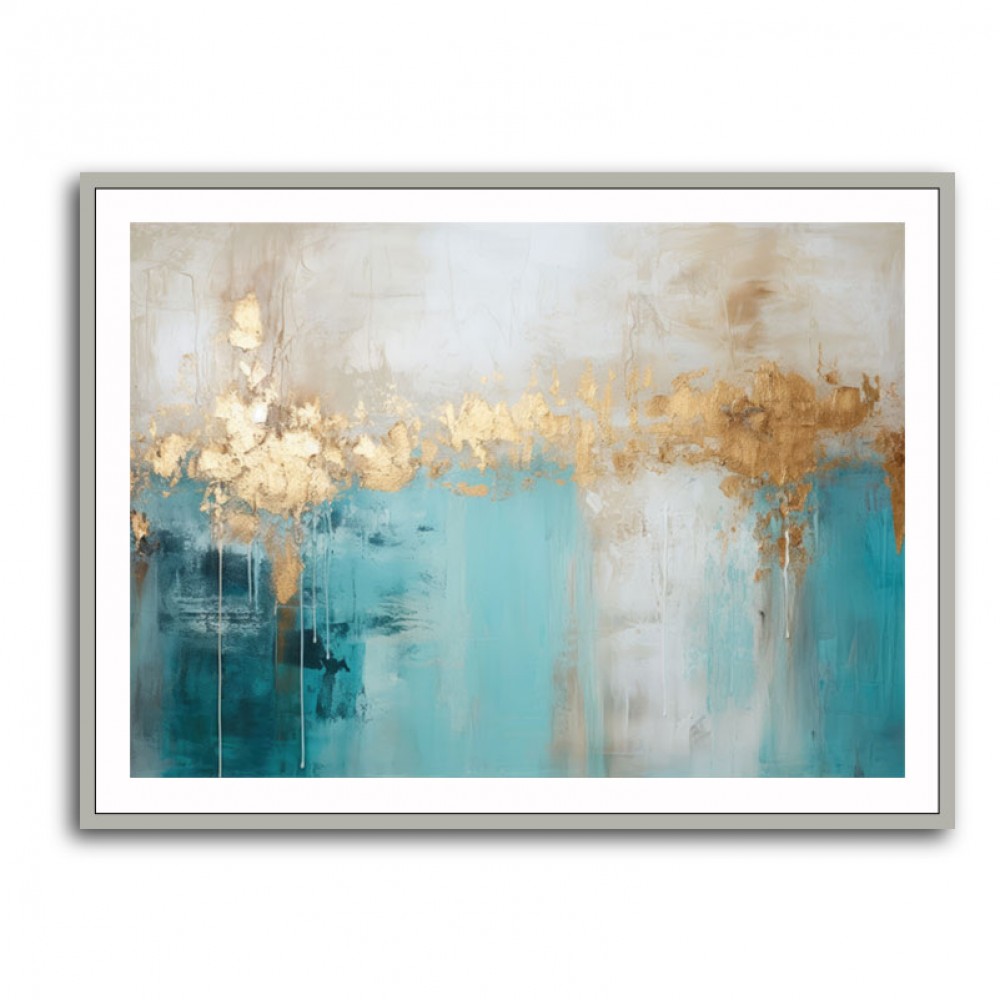 Gold Stroke on Turquoise Abstract 23 Wall Art