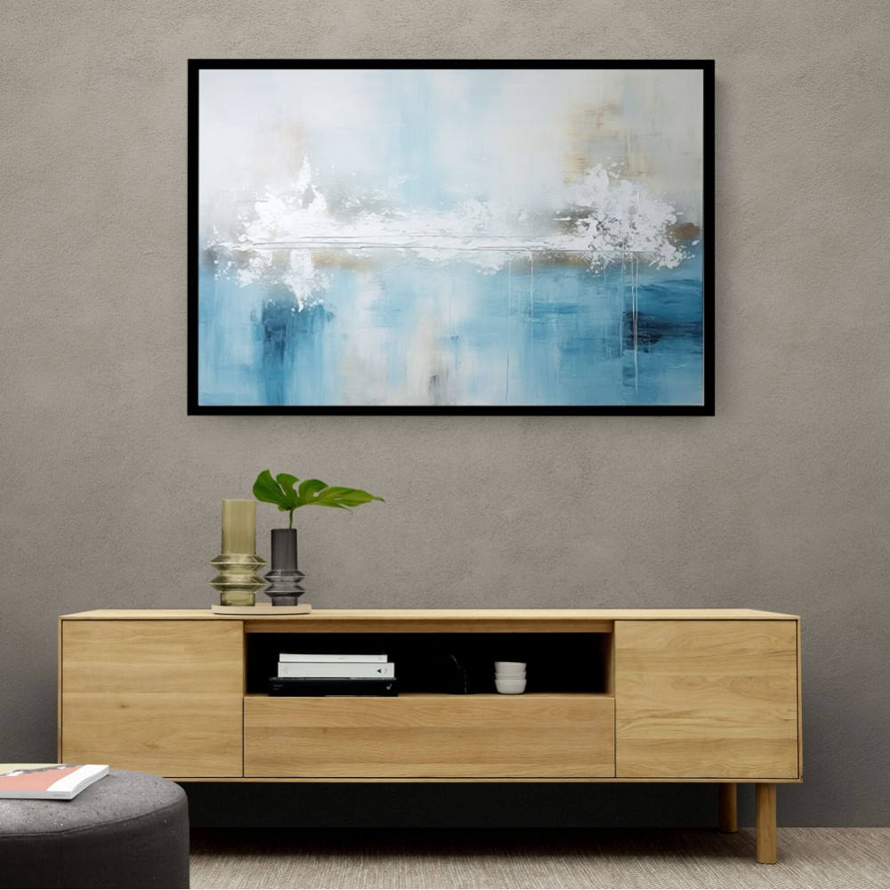 Silver Stroke on Blue Abstract 3 Wall Art