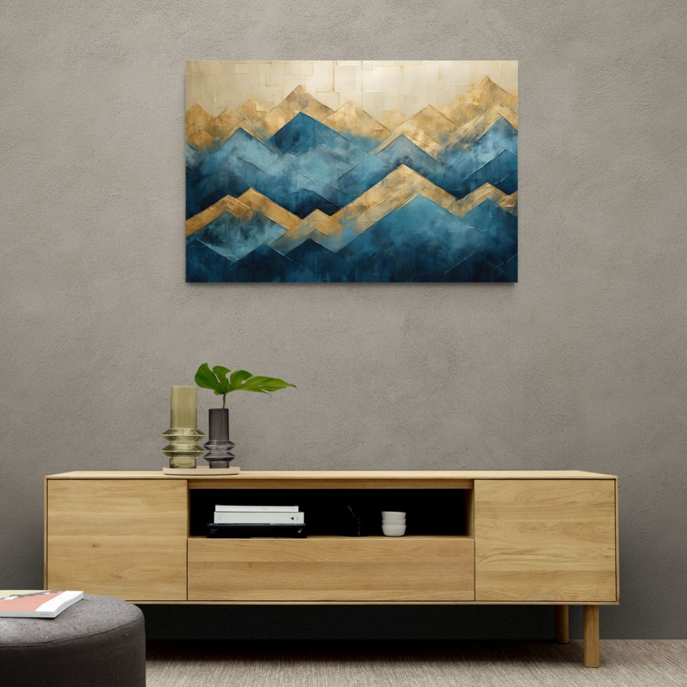 Mountains in Blue & Gold Abstract 1 Wall Art