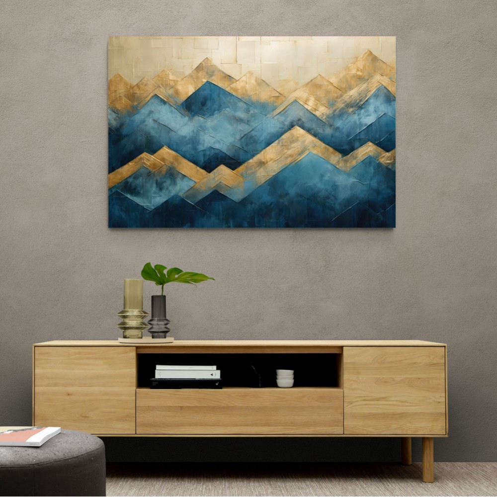 Mountains in Blue & Gold Abstract 1 Wall Art