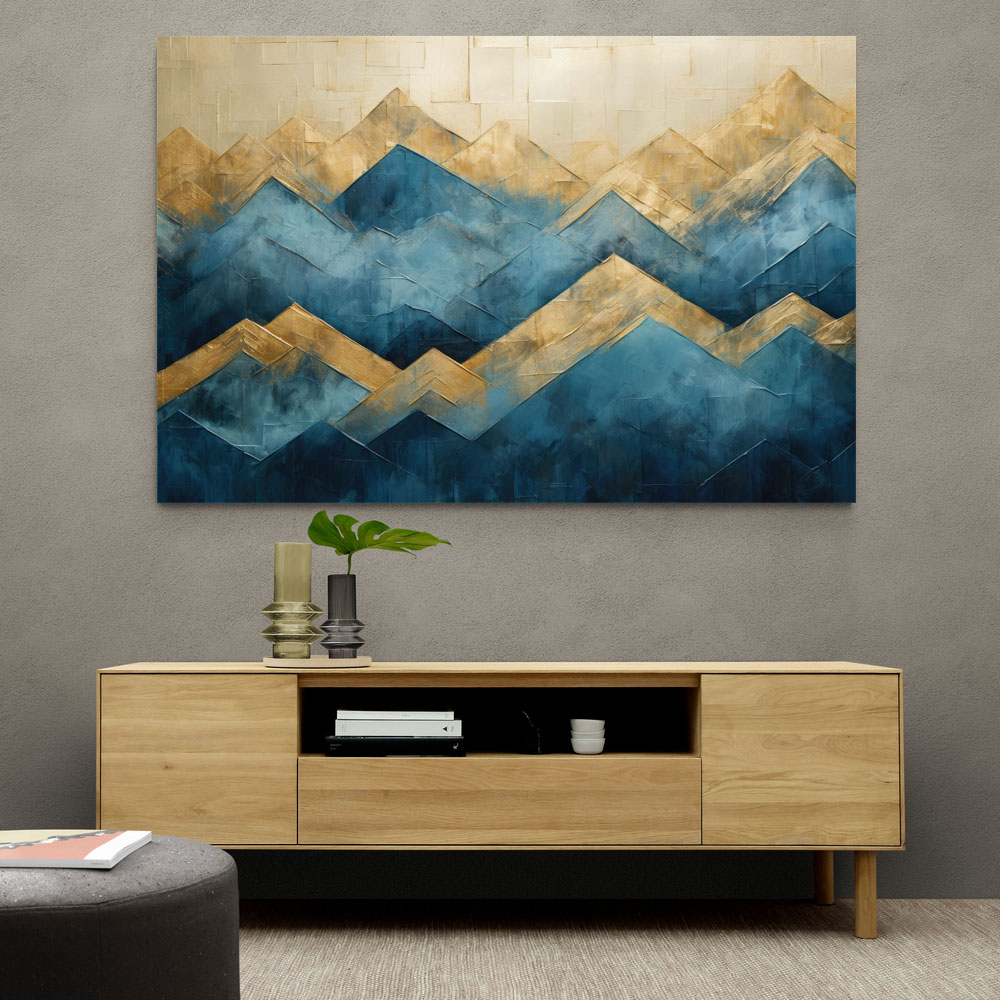 Mountains in Blue & Gold Abstract 1 Wall Art