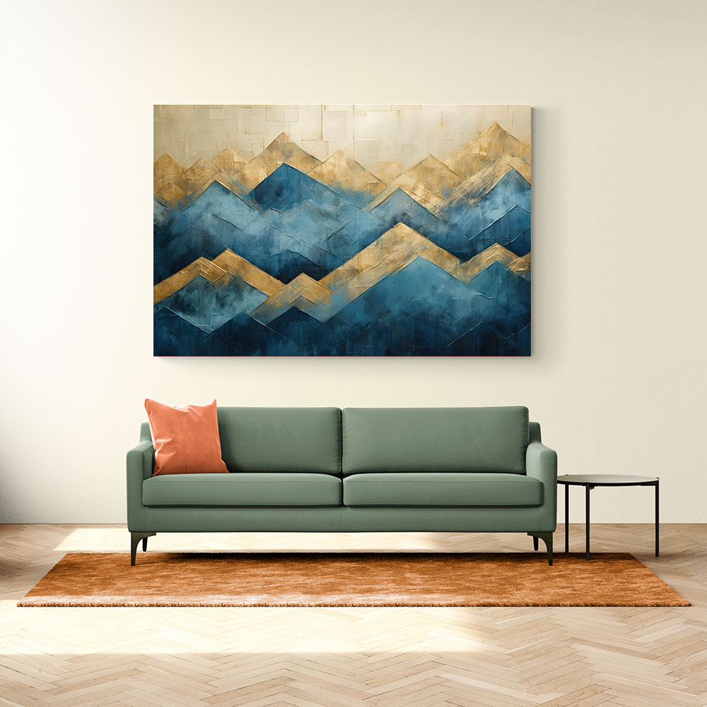 Mountains in Blue & Gold Abstract 1 Wall Art