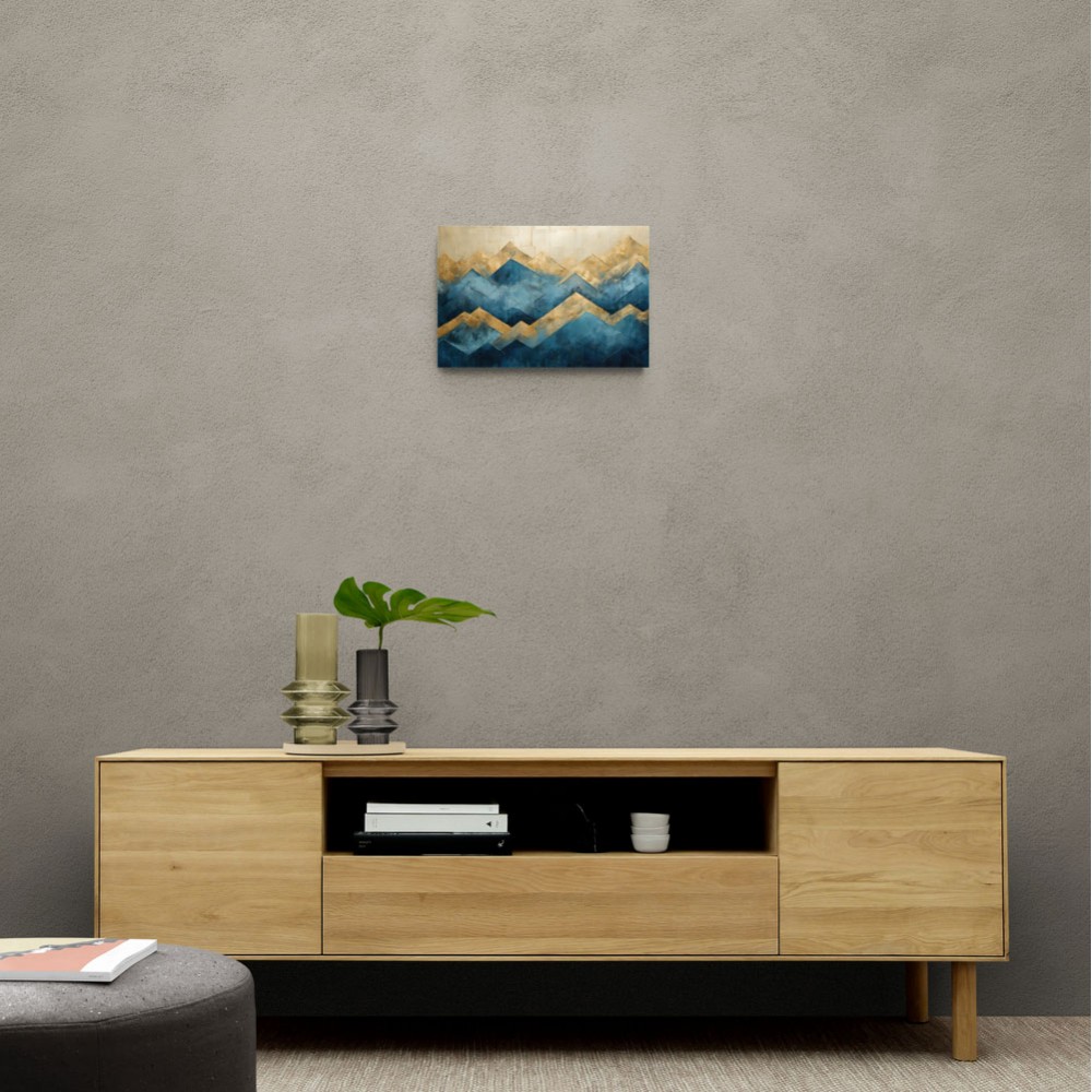 Mountains in Blue & Gold Abstract 1 Wall Art