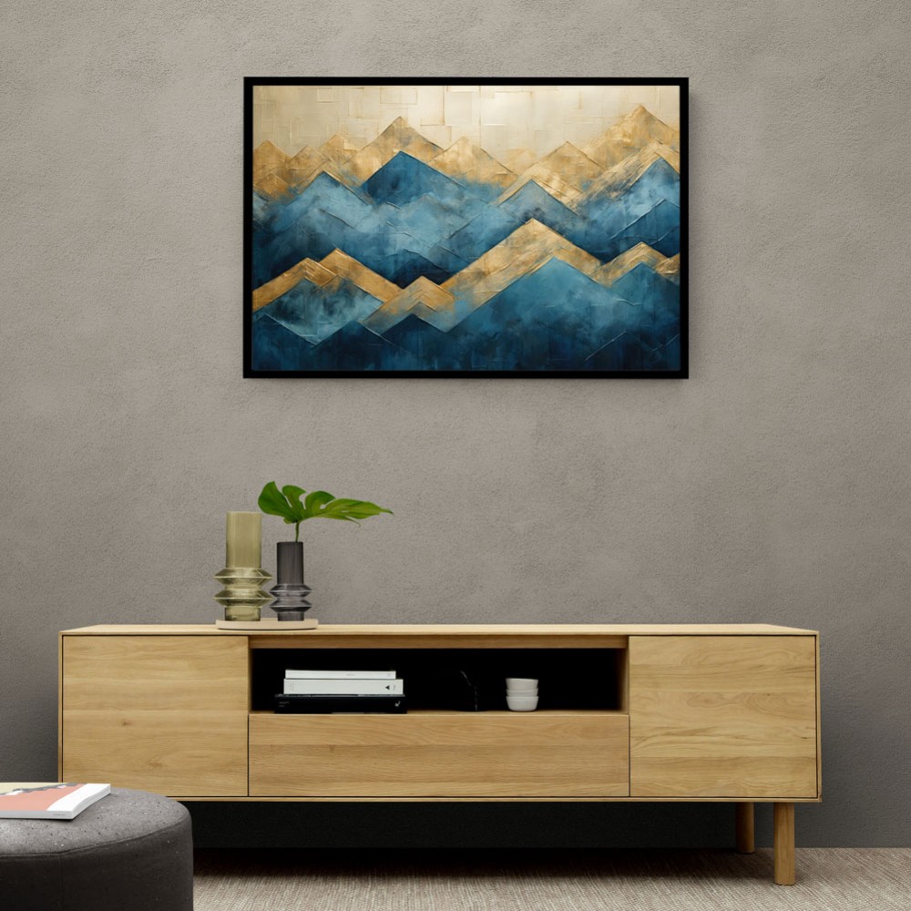 Mountains in Blue & Gold Abstract 1 Wall Art