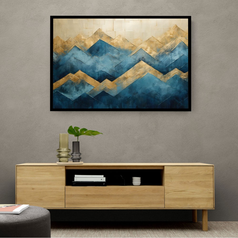 Mountains in Blue & Gold Abstract 1 Wall Art