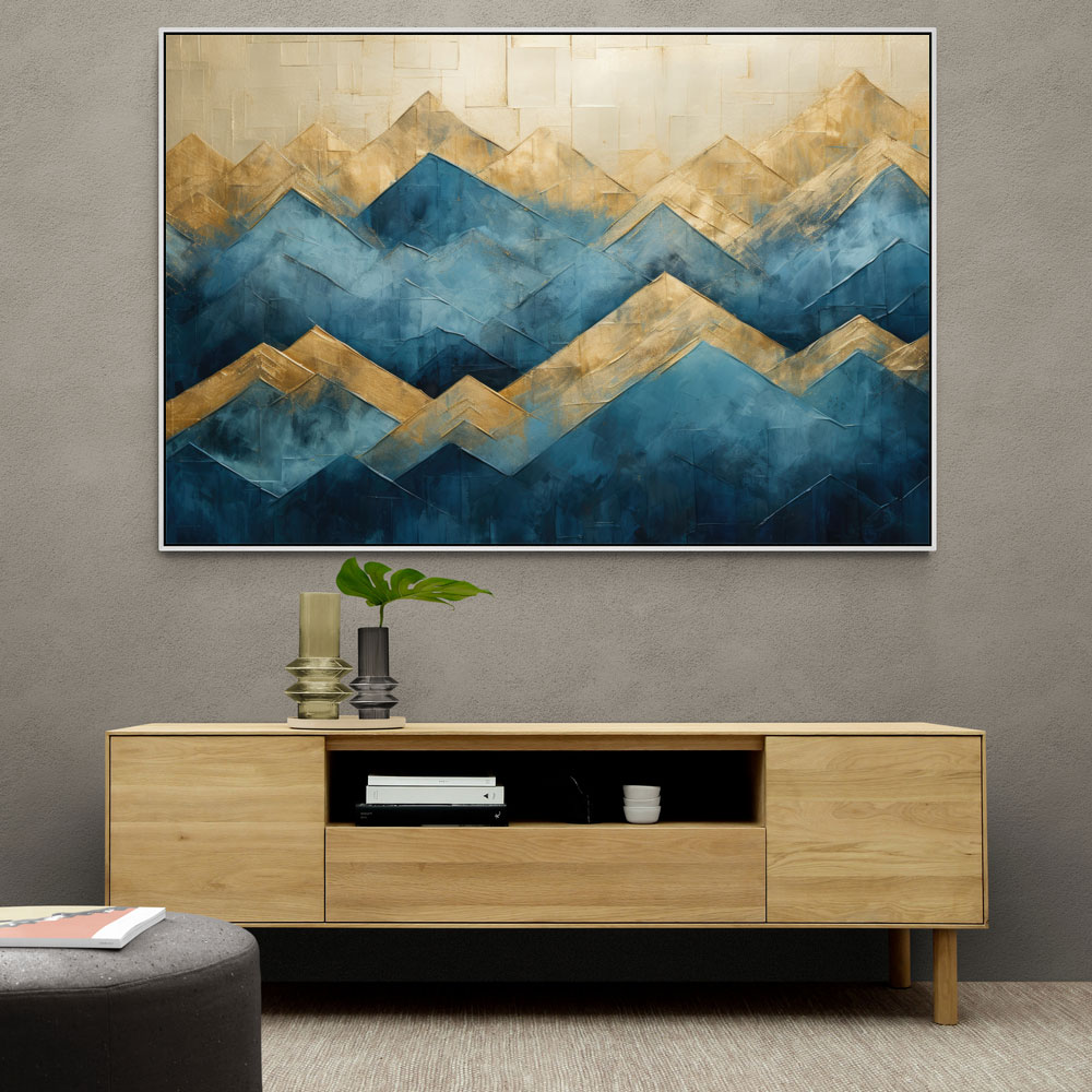 Mountains in Blue & Gold Abstract 1 Wall Art