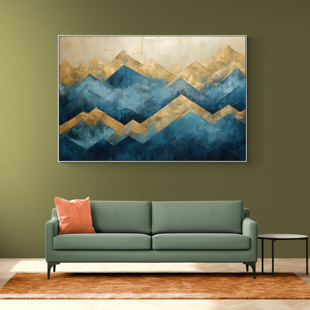 Mountains in Blue & Gold Abstract 1 Wall Art