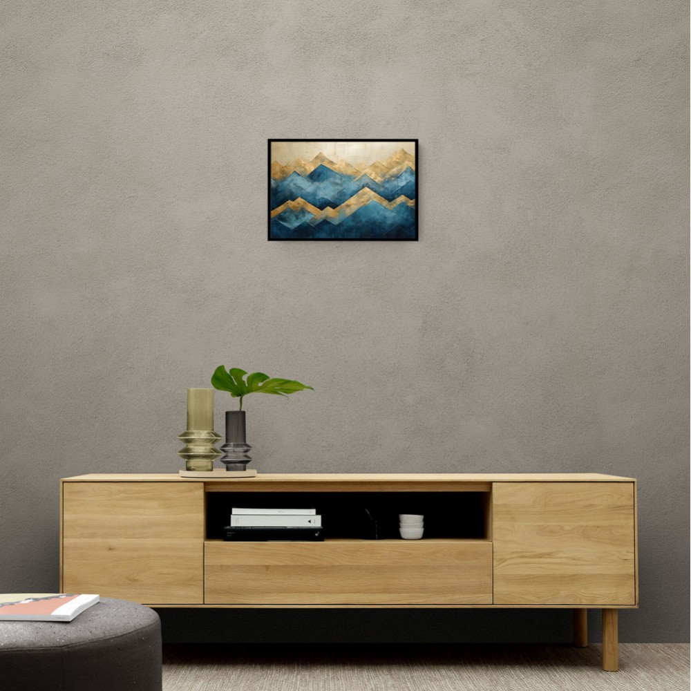 Mountains in Blue & Gold Abstract 1 Wall Art