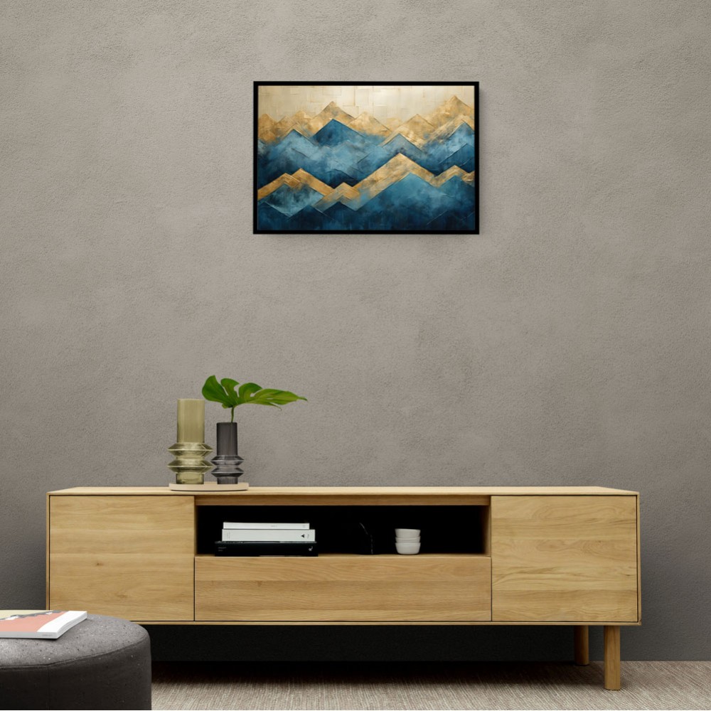 Mountains in Blue & Gold Abstract 1 Wall Art