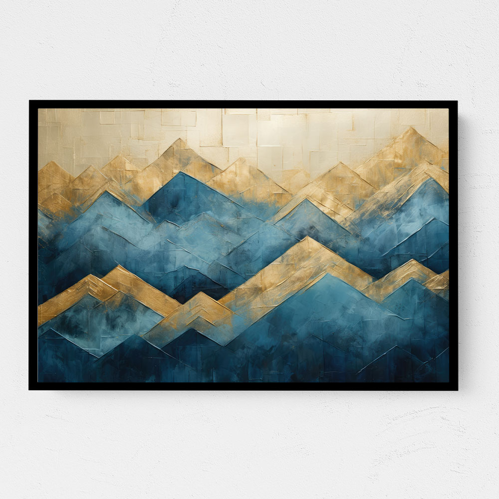 Mountains in Blue & Gold Abstract 1 Wall Art