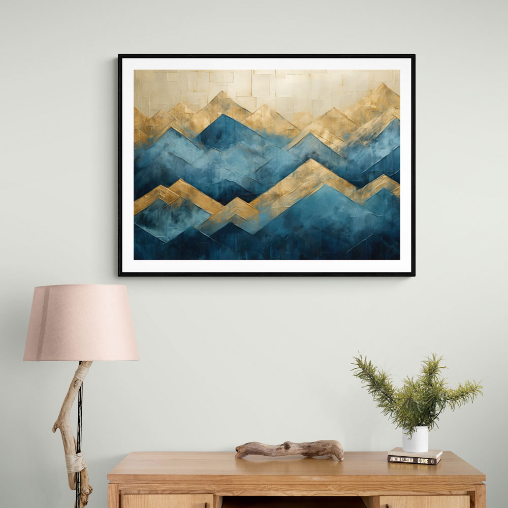 Mountains in Blue & Gold Abstract 1 Wall Art