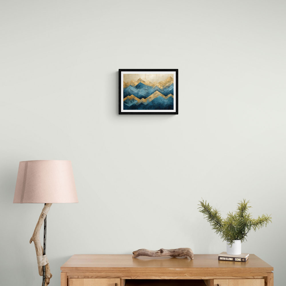 Mountains in Blue & Gold Abstract 1 Wall Art