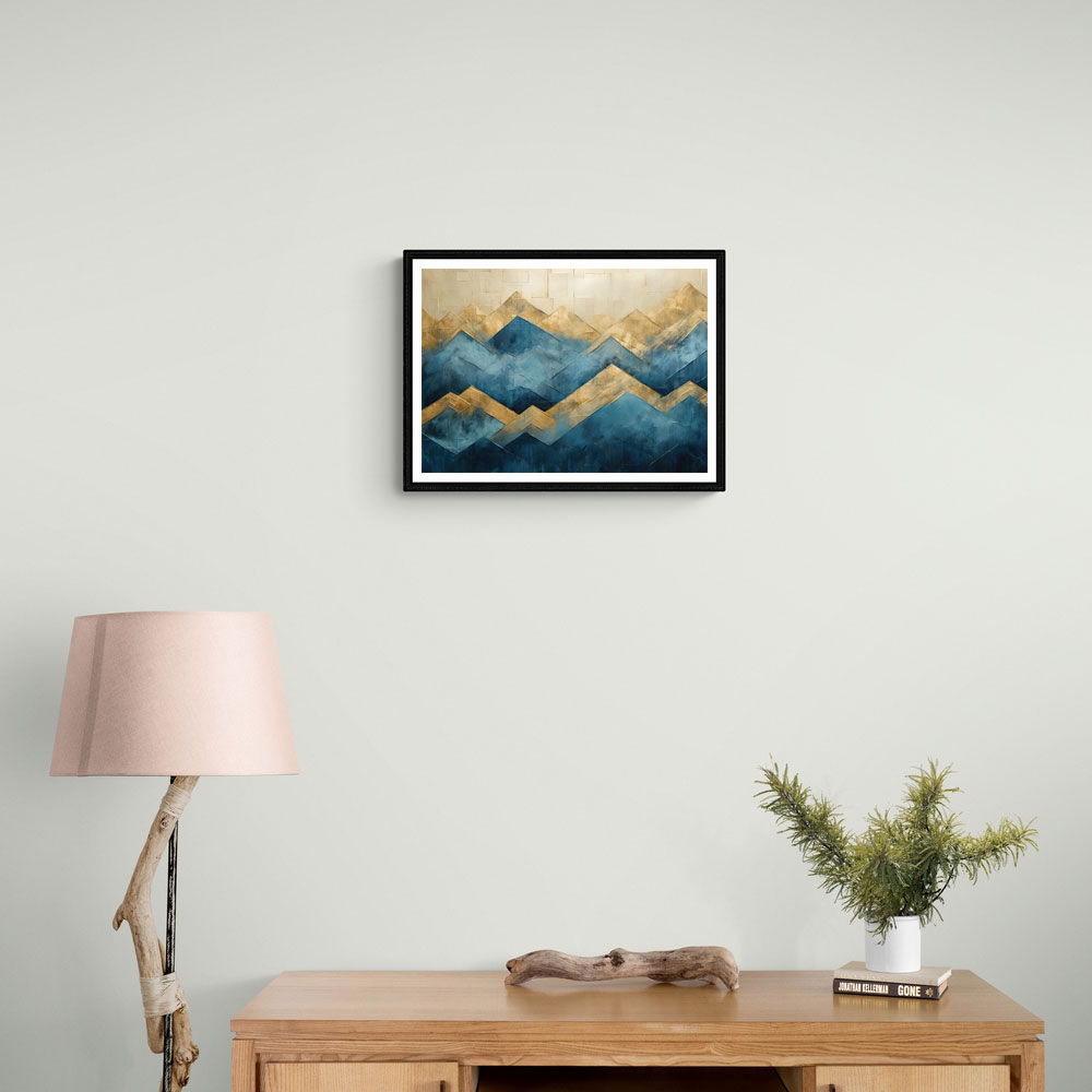 Mountains in Blue & Gold Abstract 1 Wall Art