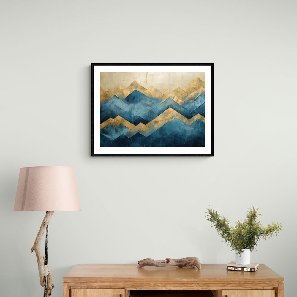 Mountains in Blue & Gold Abstract 1 Wall Art