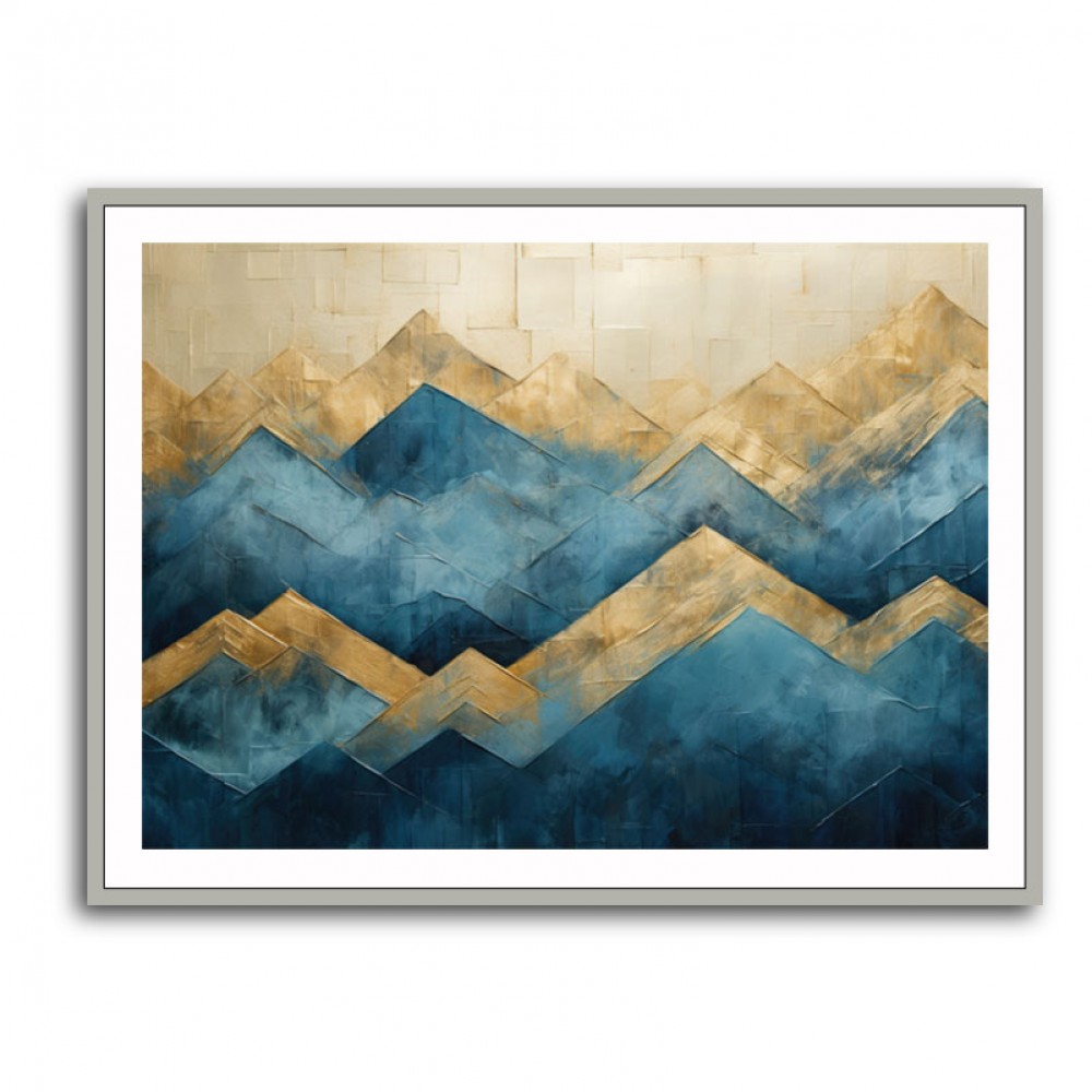 Mountains in Blue & Gold Abstract 1 Wall Art