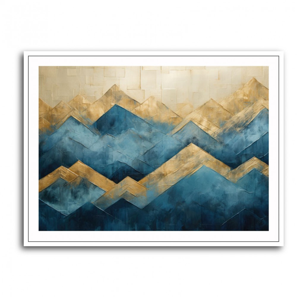 Mountains in Blue & Gold Abstract 1 Wall Art