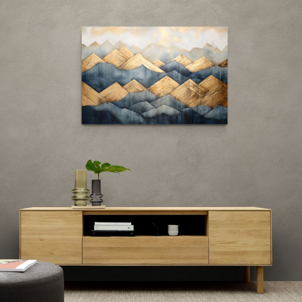 Gold & Blue Peaks Abstract Wall Art