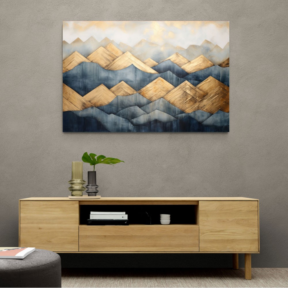 Gold & Blue Peaks Abstract Wall Art