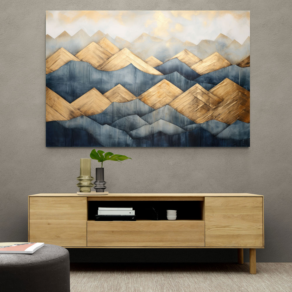 Gold & Blue Peaks Abstract Wall Art