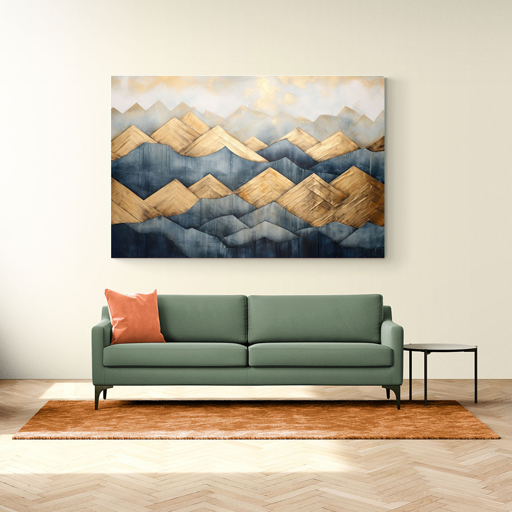 Gold & Blue Peaks Abstract Wall Art