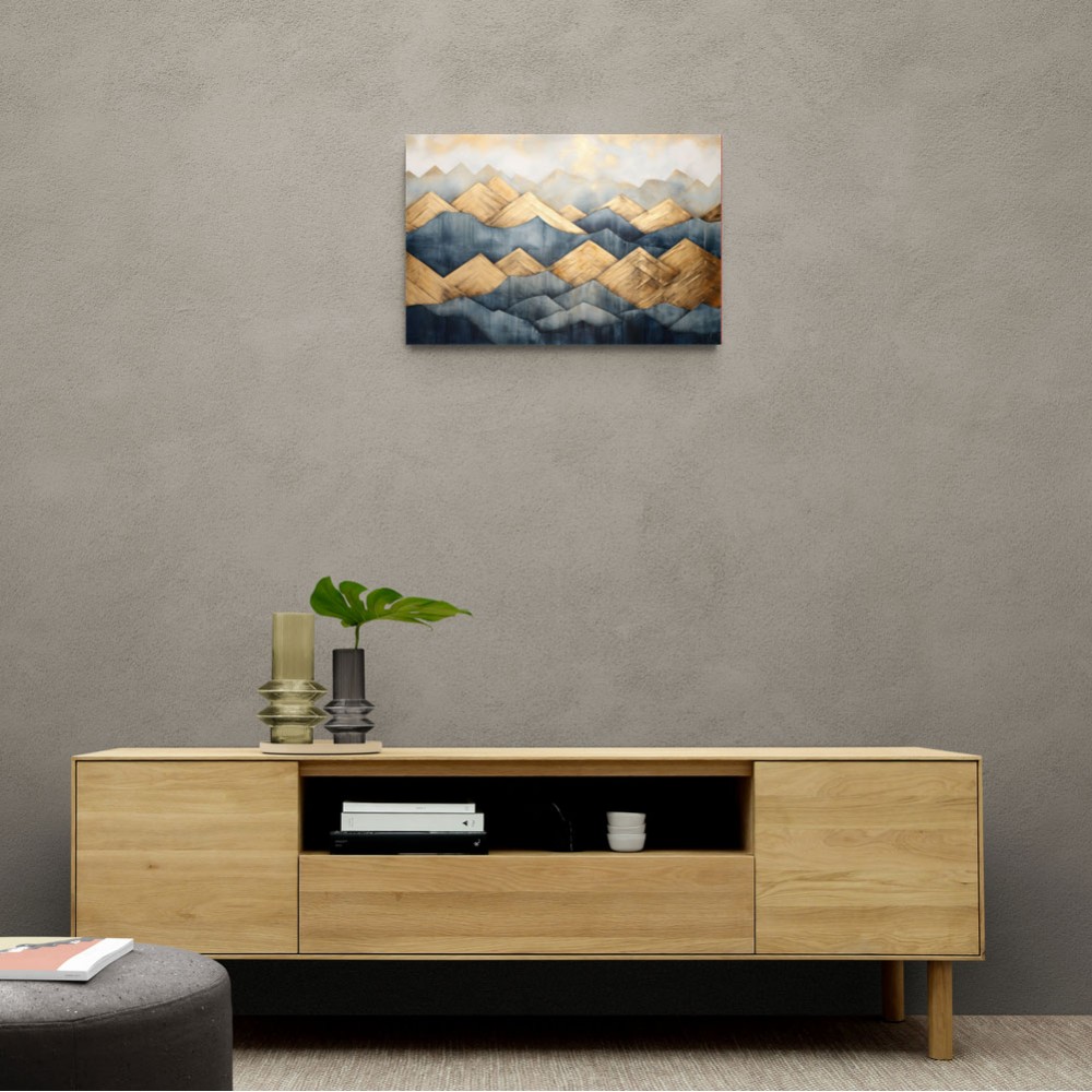 Gold & Blue Peaks Abstract Wall Art