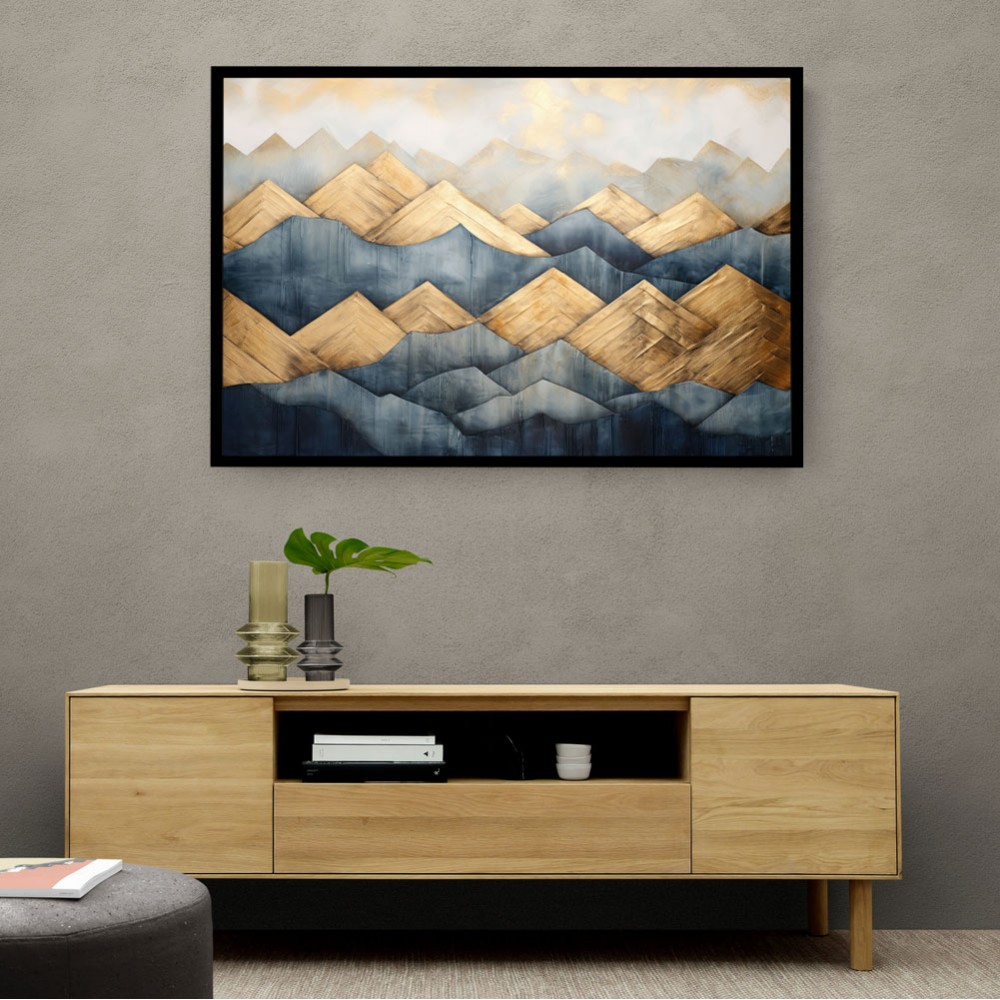 Gold & Blue Peaks Abstract Wall Art