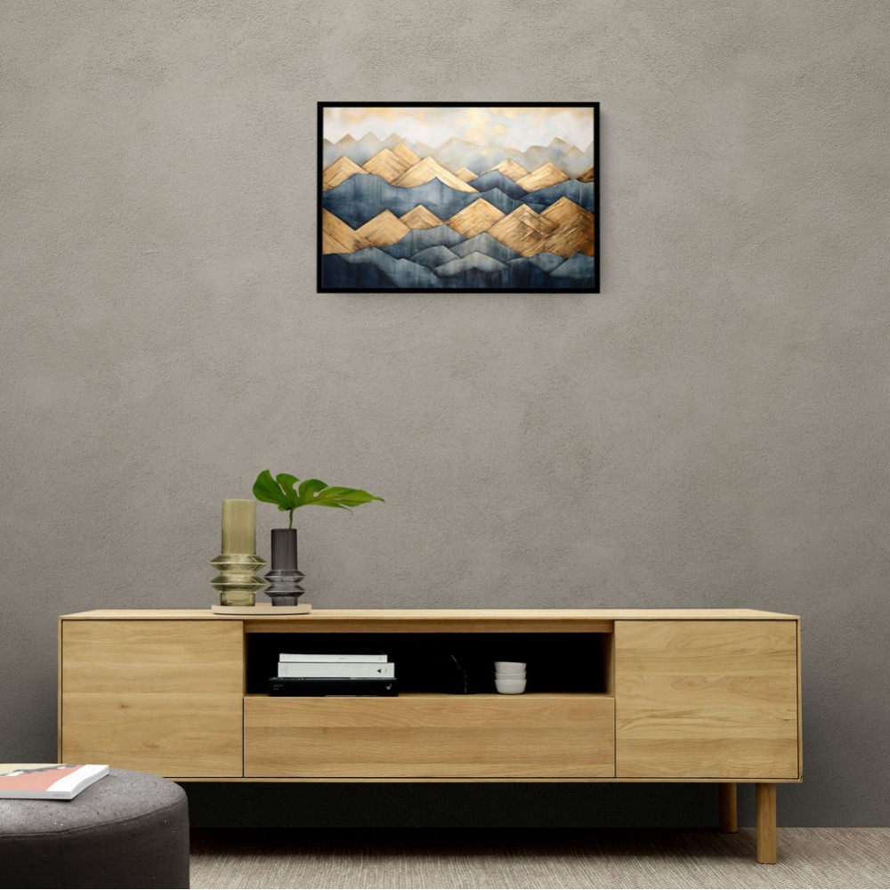 Gold & Blue Peaks Abstract Wall Art