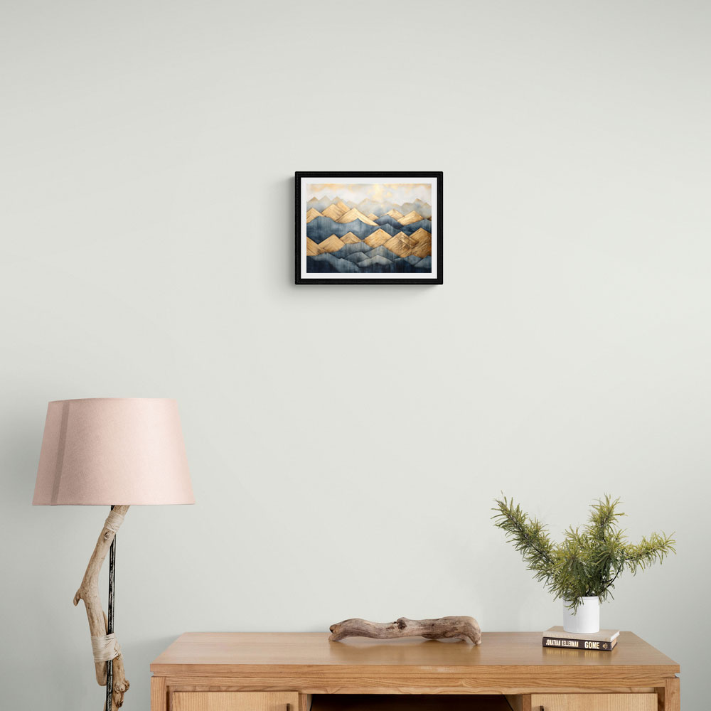 Gold & Blue Peaks Abstract Wall Art