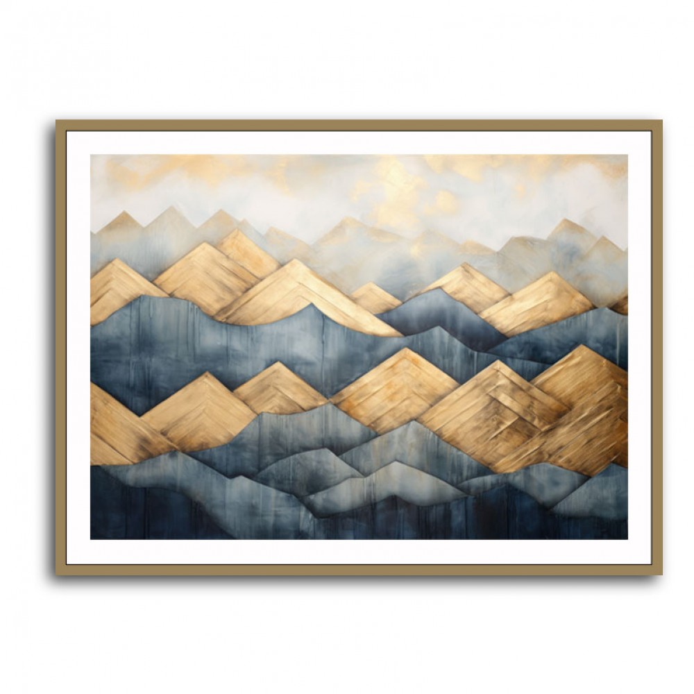 Gold & Blue Peaks Abstract Wall Art