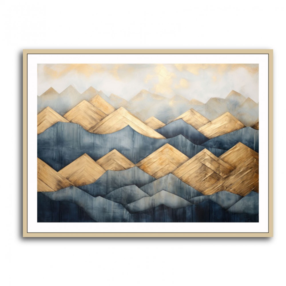 Gold & Blue Peaks Abstract Wall Art