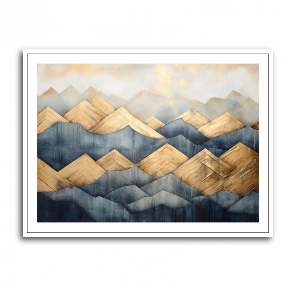 Gold & Blue Peaks Abstract Wall Art