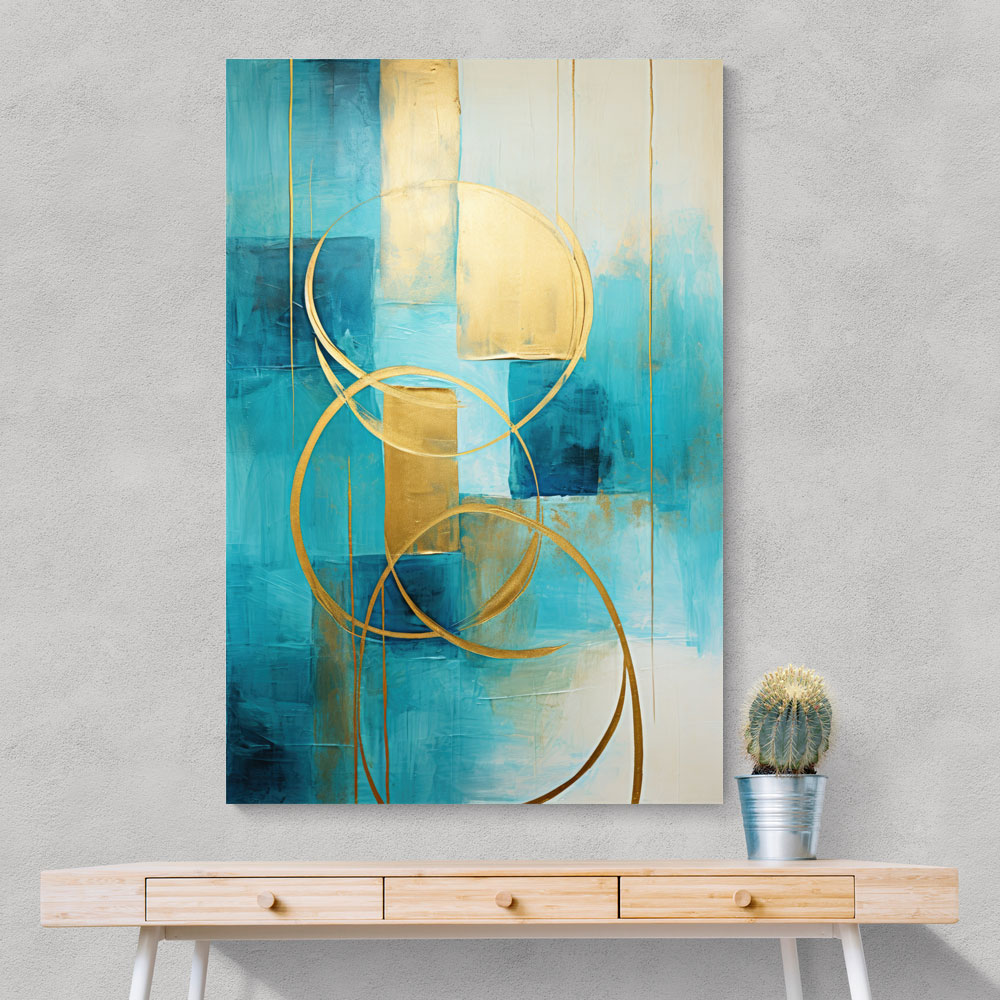 Teal & Gold Circles 1 Abstract Wall Art