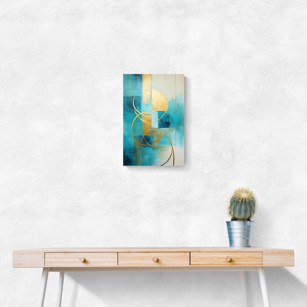 Teal & Gold Circles 1 Abstract Wall Art