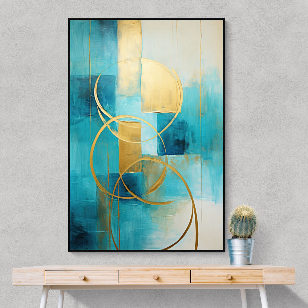 Teal & Gold Circles 1 Abstract Wall Art