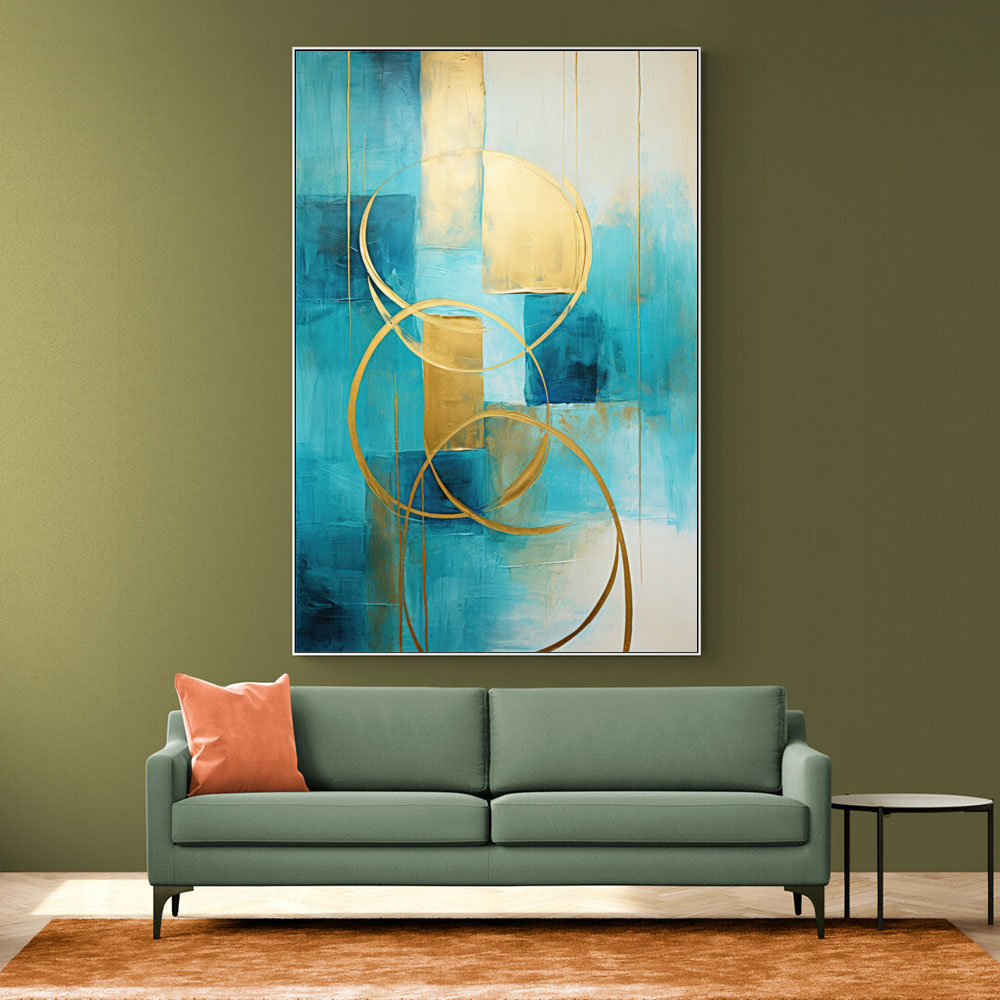 Teal & Gold Circles 1 Abstract Wall Art