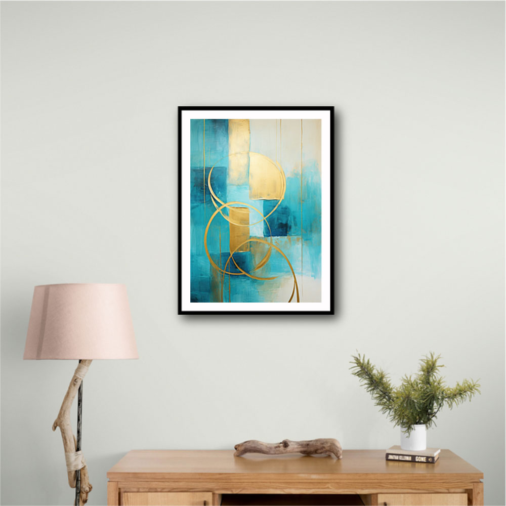 Teal & Gold Circles 1 Abstract Wall Art